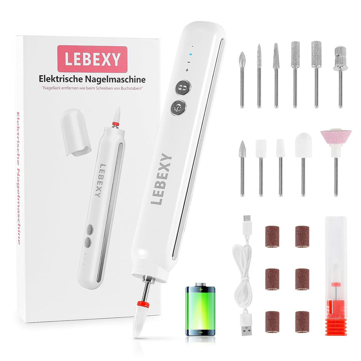 LEBEXY Elektrische Nagelfräser Maniküre Pediküre Kabellos Set | Nagelfeile Fräser Schleifpolierer fü