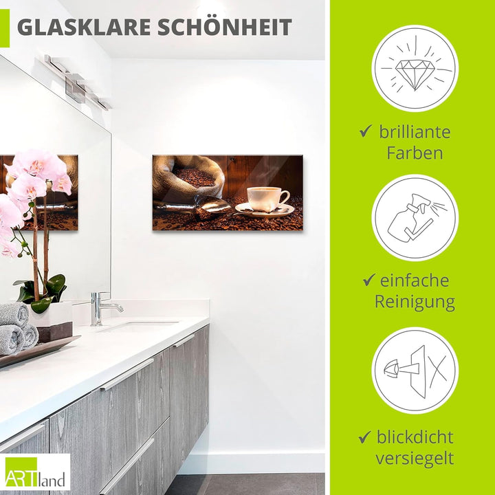 ARTland Glasbilder Wandbild Glas Bild einteilig 60x30 cm Querformat Kaffee Cafe Coffee Cappucino Kaf