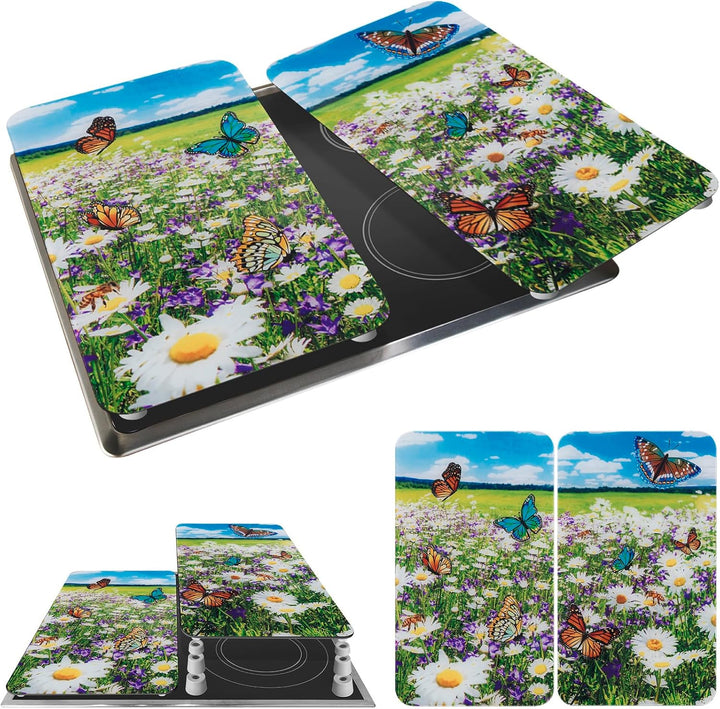 Maximex Herdabdeckplatte Universal Sommerwiese - 2er Set, Abdeckplatten für alle Herdarten, Gehärtet
