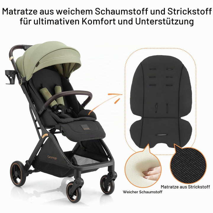 Gromast Gravity faltbarer Baby-Kinderwagen, Tragbarer Reise-Kleinkindbuggy Mit Verstellbarer Rückenl