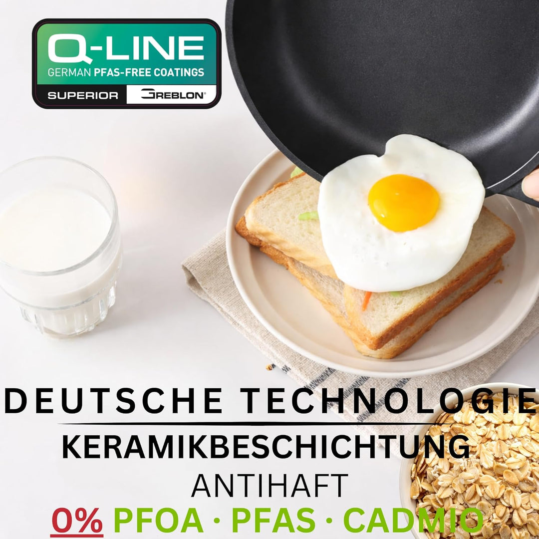 Stone&Stone Set mit 4 Pfannen 20 cm, 24 cm, 28 cm, 32 cm Super Antihaftbeschichtung | Induktion und