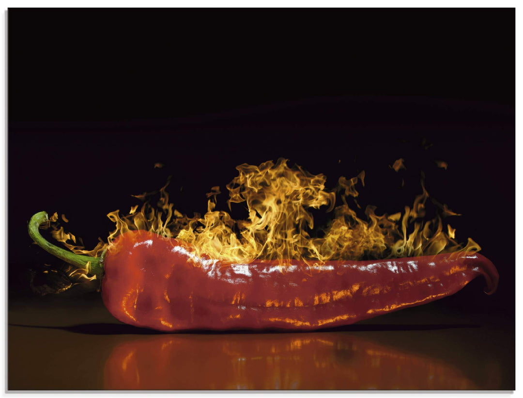 ARTland Glasbilder Wandbild Glas Bild einteilig 80x60 cm Querformat Essen Gewürze Chili Feuer Pepero