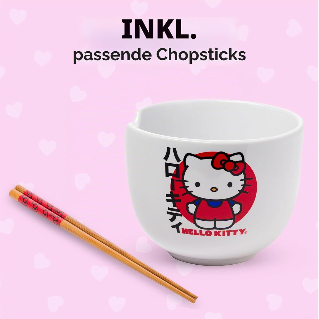 Silver Buffalo Hello Kitty KTY511KD Ramenschale mit Essstäbchen, Keramik, 590 ml, Weiss/mehrfarbig,