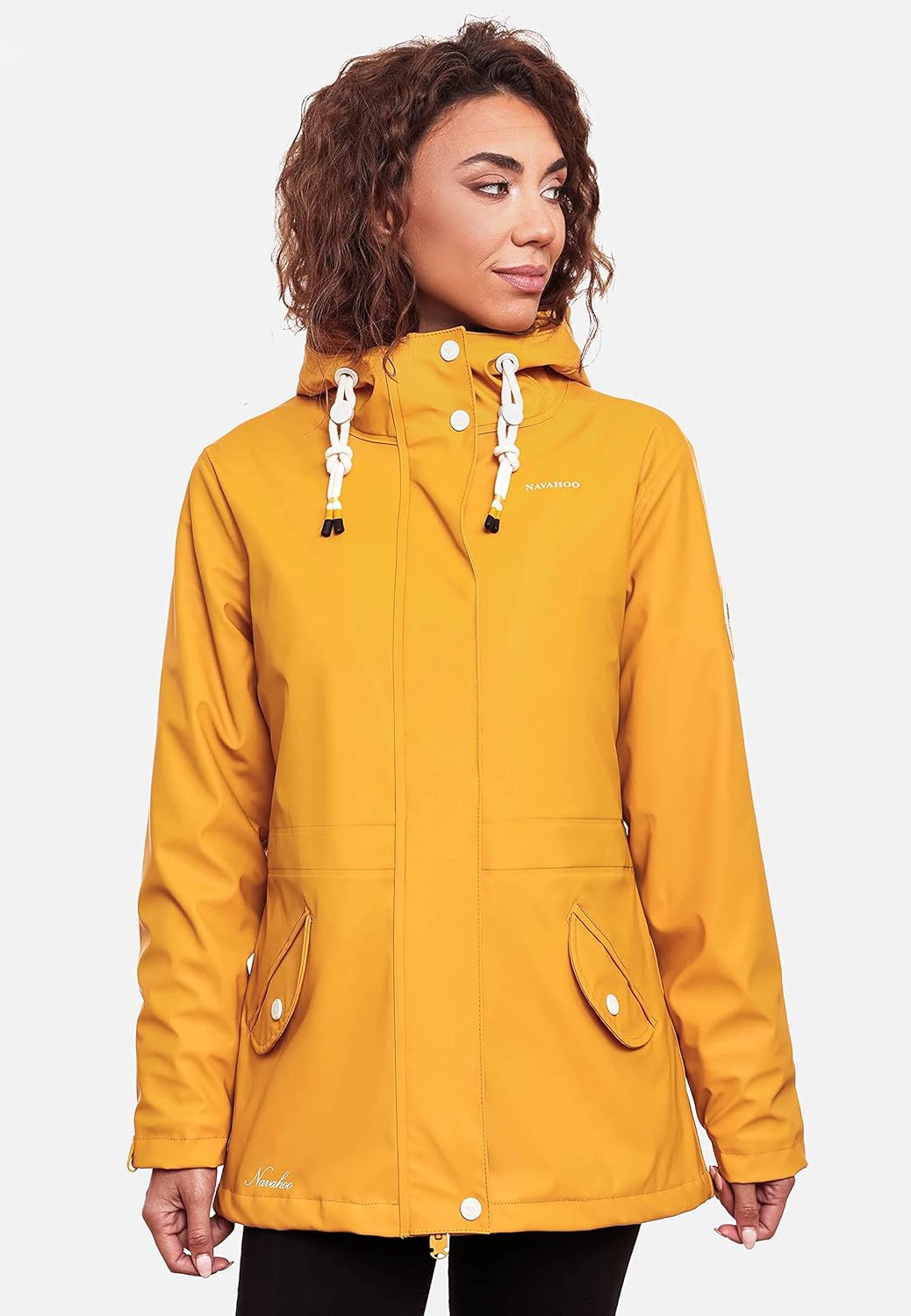 Navahoo Damen Übergangsjacke Regenmantel wasserdicht lang warm gefüttert mit Kapuze Oceans Heart XS-