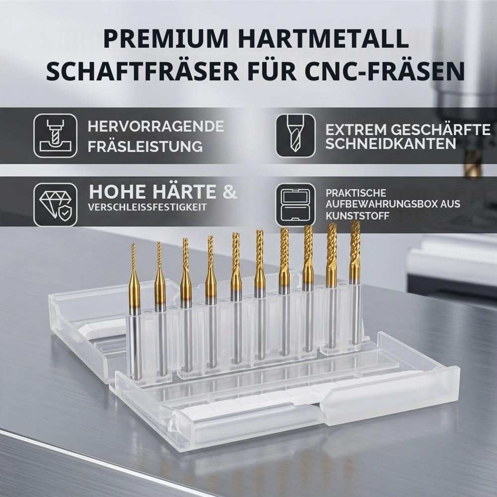 10 pcs Schaftfräser Titan Beschichtete Fräserset Hartmetall CNC Fräser Gravur Bits Carving Drill Wer