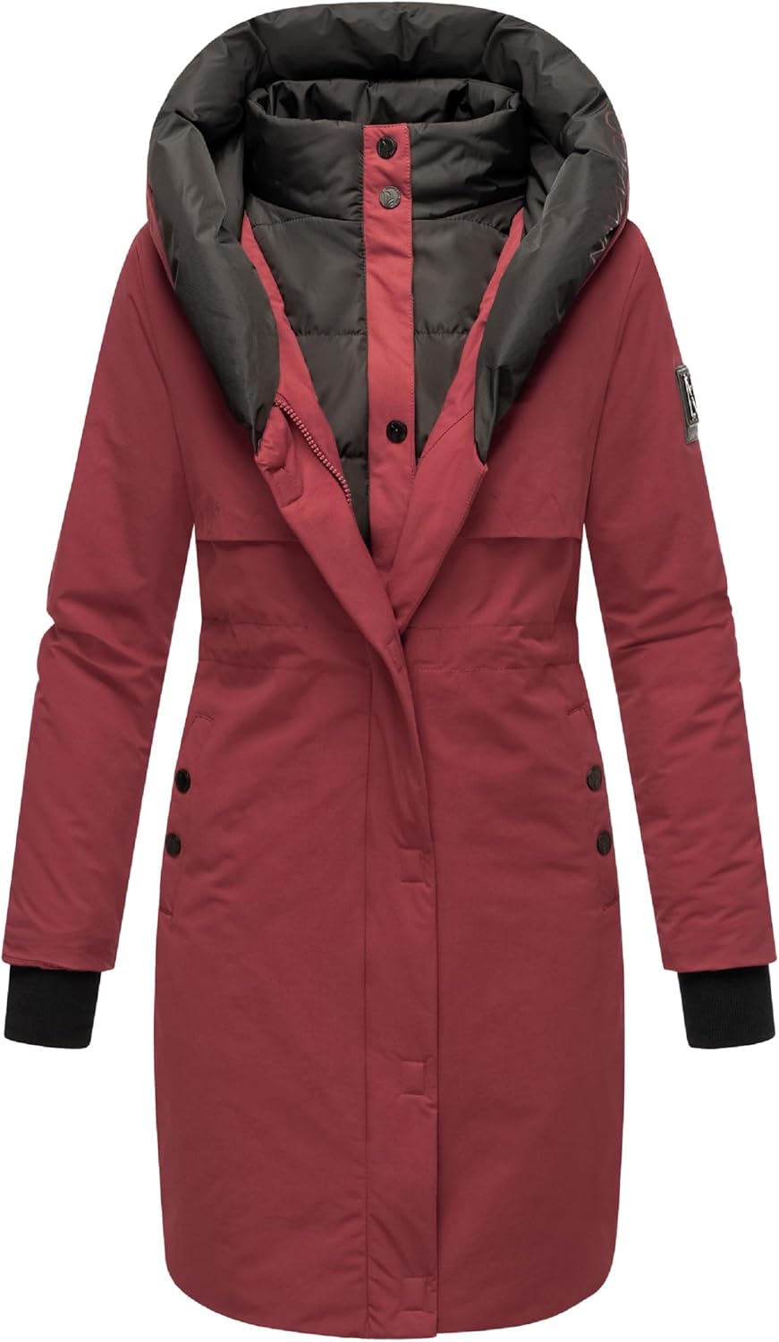 Navahoo Damen Mantel Lange warme Winter Steppjacke mit Kapuze Snowelf XS-XXL L Bordeaux, L Bordeaux