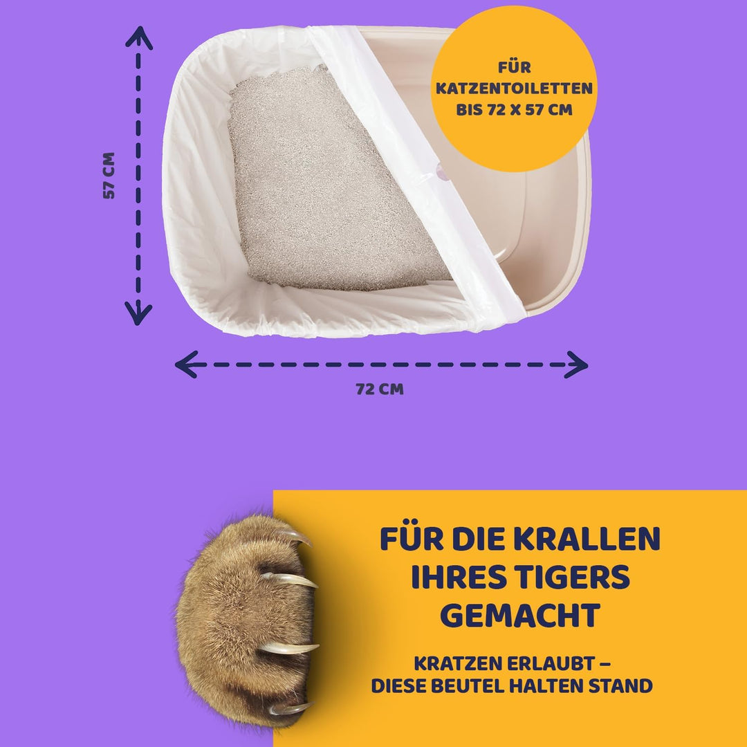 Pettiny Jumbo Katzentoilettenbeutel mit Zugbändern – 20er Pack Kratzfeste Tüten für Riesige Katzento