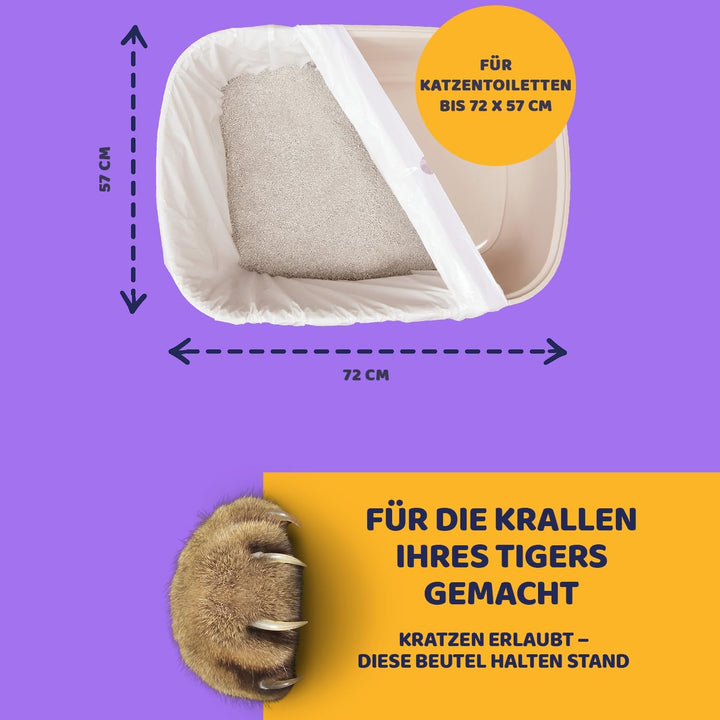 Pettiny Jumbo Katzentoilettenbeutel mit Zugbändern – 20er Pack Kratzfeste Tüten für Riesige Katzento
