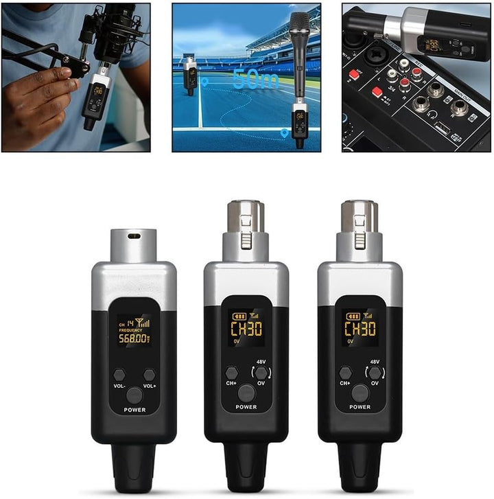 SPORTARC Mikrofon, kabelloser Sender und Empfänger, 48 V Mikrofon-Sender, Empfänger-Adapter für dyna