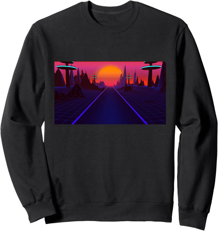 Retro Sunset Orange Skyscrapers with Purple Pink and Black Sweatshirt