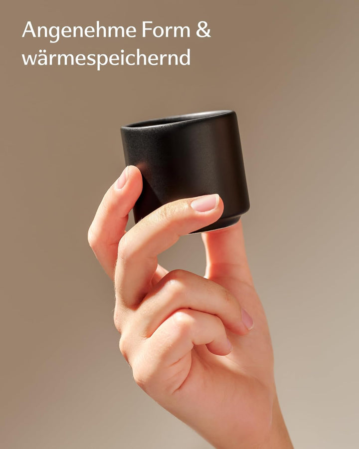 Cosumy Espressotassen Set 4er Schwarz - Espresso Tassen Set ohne Henkel | Stapelbar &amp; Dickwandig - 8