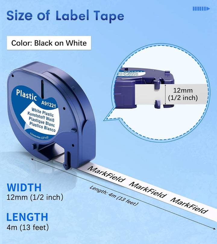 MarkField Kompatible Etikettenband als Ersatz für Dymo Letratag Kunststoff Schriftband 91221 S072166