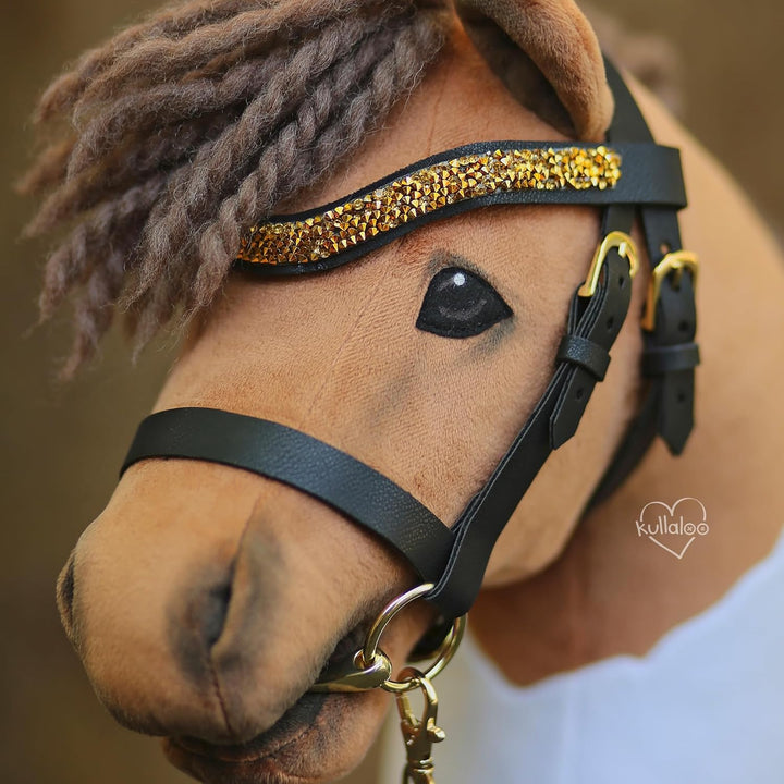 Hobby Horse Trensen Set ◆GOLD EDITION◆: DIY Materialset mit schwarzem Leder (ohne Anleitung)