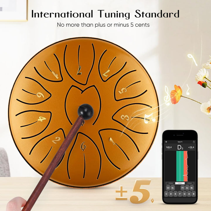 Zungentrommel, Sunowl 6 Zoll 11 Tones Steel Tongue Drum Satz, Stahlzungentrommel für Anfänger Kinder