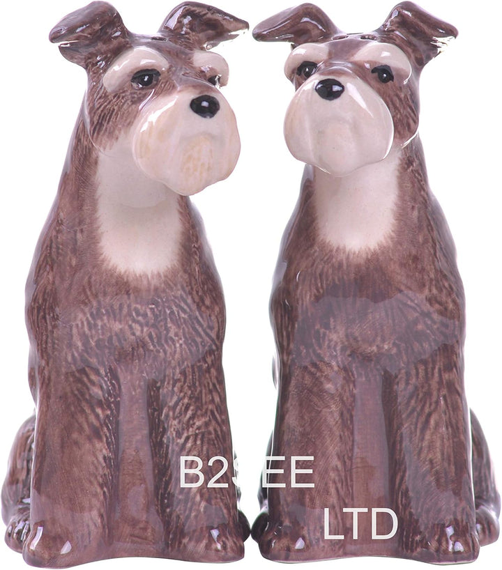 b2see Salz und Pfefferstreuer Tiere Schnauzer Hunde Geschenk Geschirr Set Keramik 3 teilig ca 13 x 1