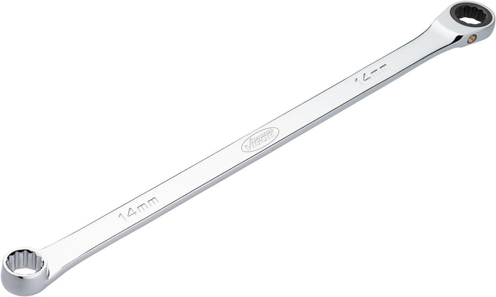 ViGOR Ratschen-Ringschlüssel V7031-14, extra lang, 14 mm SW, 337 mm Länge, 72 Zähne, verchromt und p