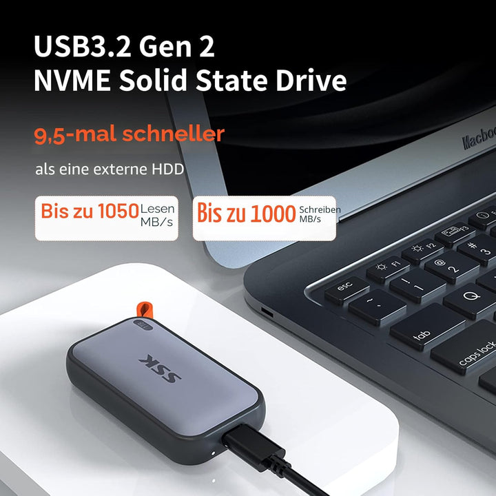 SSK 250GB tragbare Externe NVME-SSD, bis zu 1050 MB/s, Extreme Übertragungsgeschwindigkeit, USB 3.2