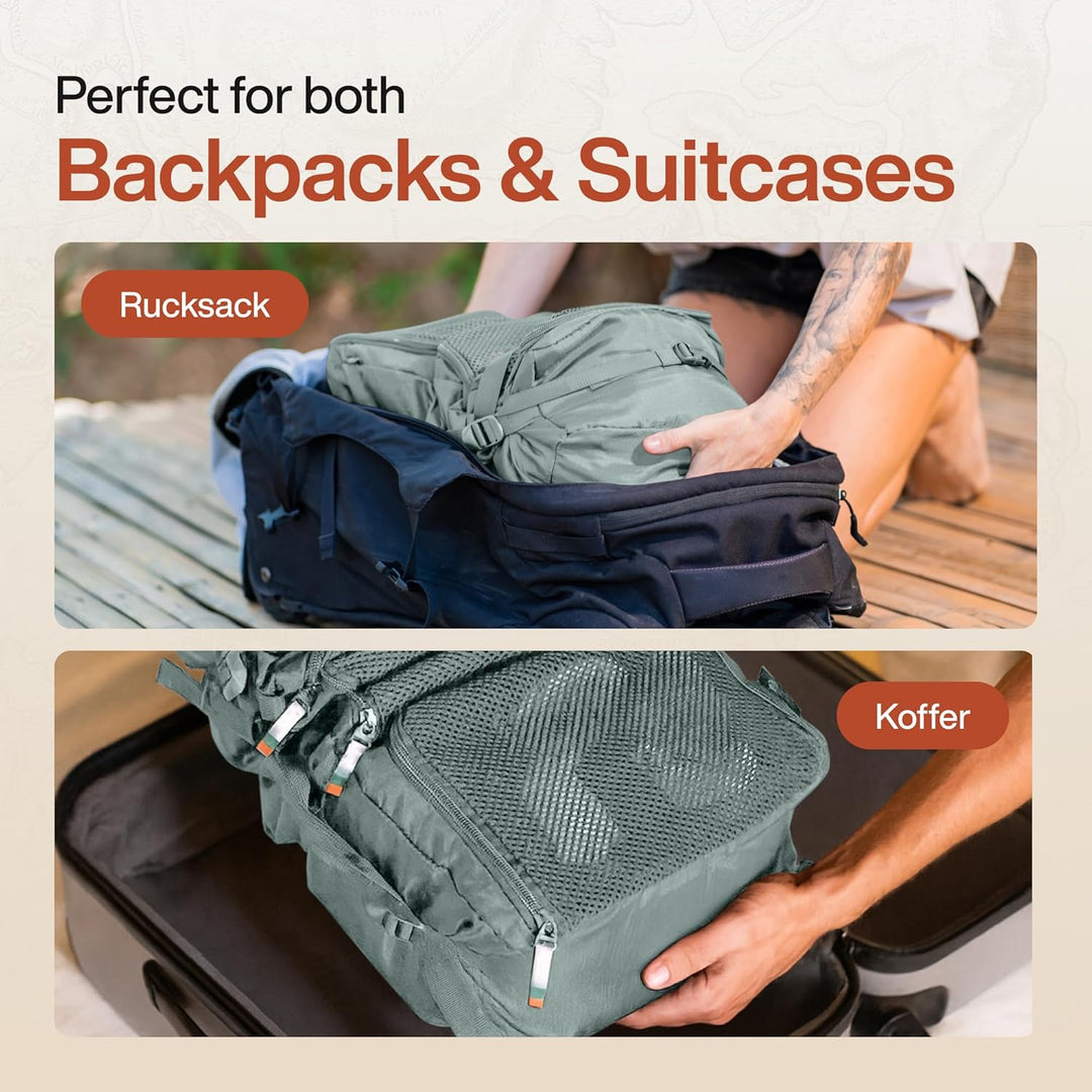 TRAVEL DUDE Hängeorganizer mit Kompression aus recycelten Plastikflaschen | Tragbare Reiseregale für