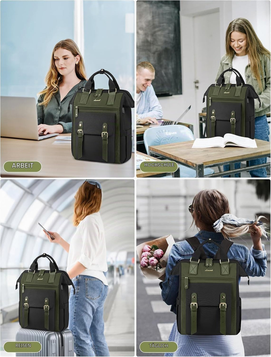 LOVEVOOK Rucksack Damen, Gross Laptop Schulrucksack Mädchen Teenager 15,6 Zoll mit Datenkabel-Beutel