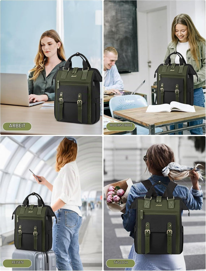 LOVEVOOK Rucksack Damen, Gross Laptop Schulrucksack Mädchen Teenager 15,6 Zoll mit Datenkabel-Beutel
