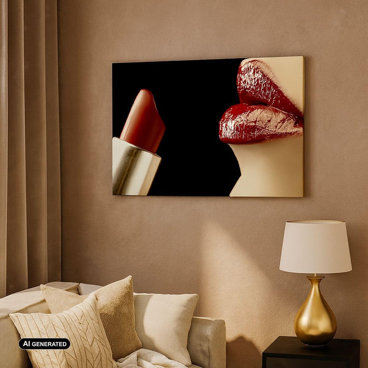 Bilder auf Leinwand 100x70cm Leinwandbild Frau rote Lippen Lippenstift Gesicht Gross Wanddeko Bild S