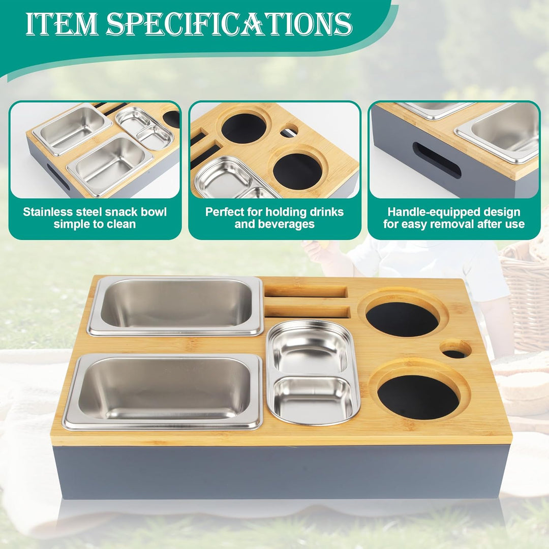 Couchbar Snackbox, Sofa Couch Tablett, Praktischer Sofatablett, mit Fächern, Abnehmbarer Deckel,mit