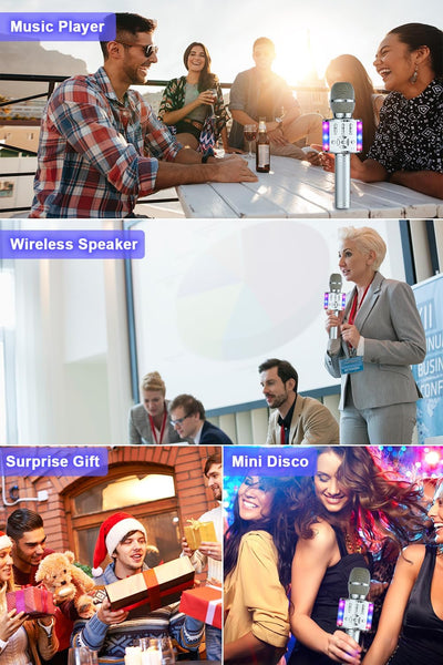 BONAOK Karaoke Mikrofon Bluetooth, 4 in 1 Drahtlos Karaoke Mikrofone, LED Kinder Karaoke Mikrofon La