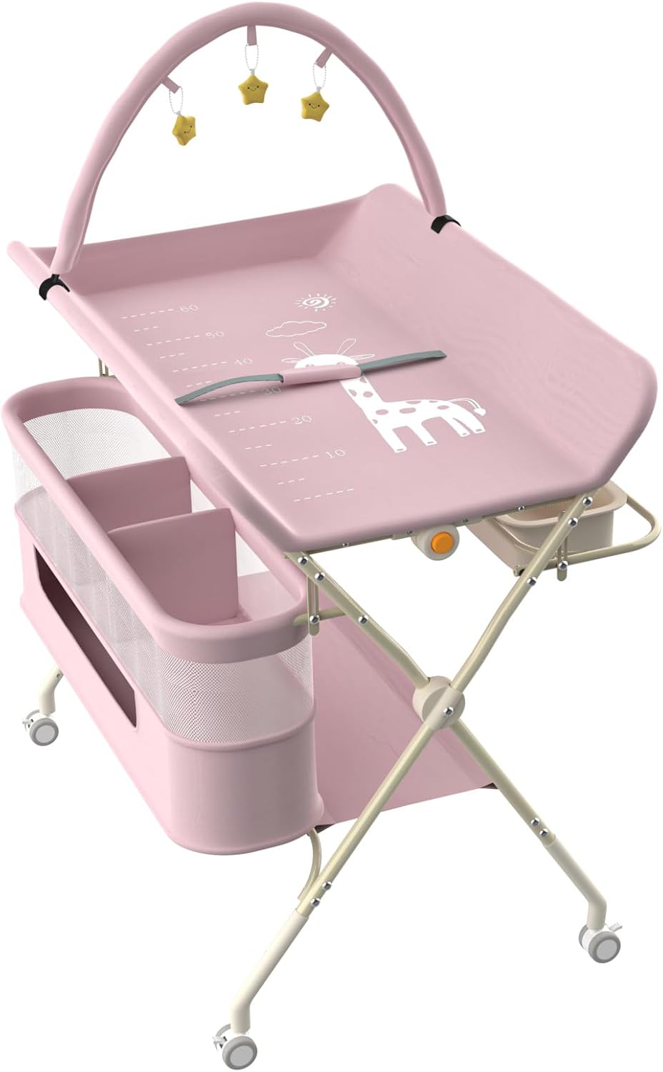 OHMG klappbare Wickelkommode Wickeltisch, Baby Wickelkombi, mit Wickelauflage Sicherheitsgurt und Ab