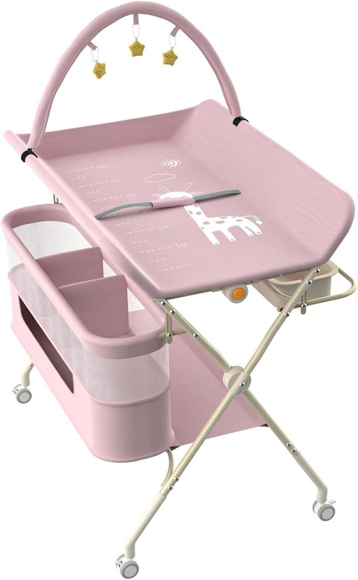 OHMG klappbare Wickelkommode Wickeltisch, Baby Wickelkombi, mit Wickelauflage Sicherheitsgurt und Ab