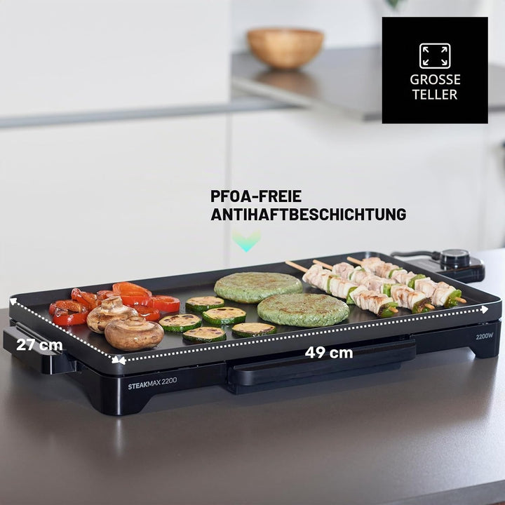 Taurus - Elektrische Grillplatte Steakmax 2200 | 2200W | Antihaftbeschichtung ohne PFOA | Grosse Flä