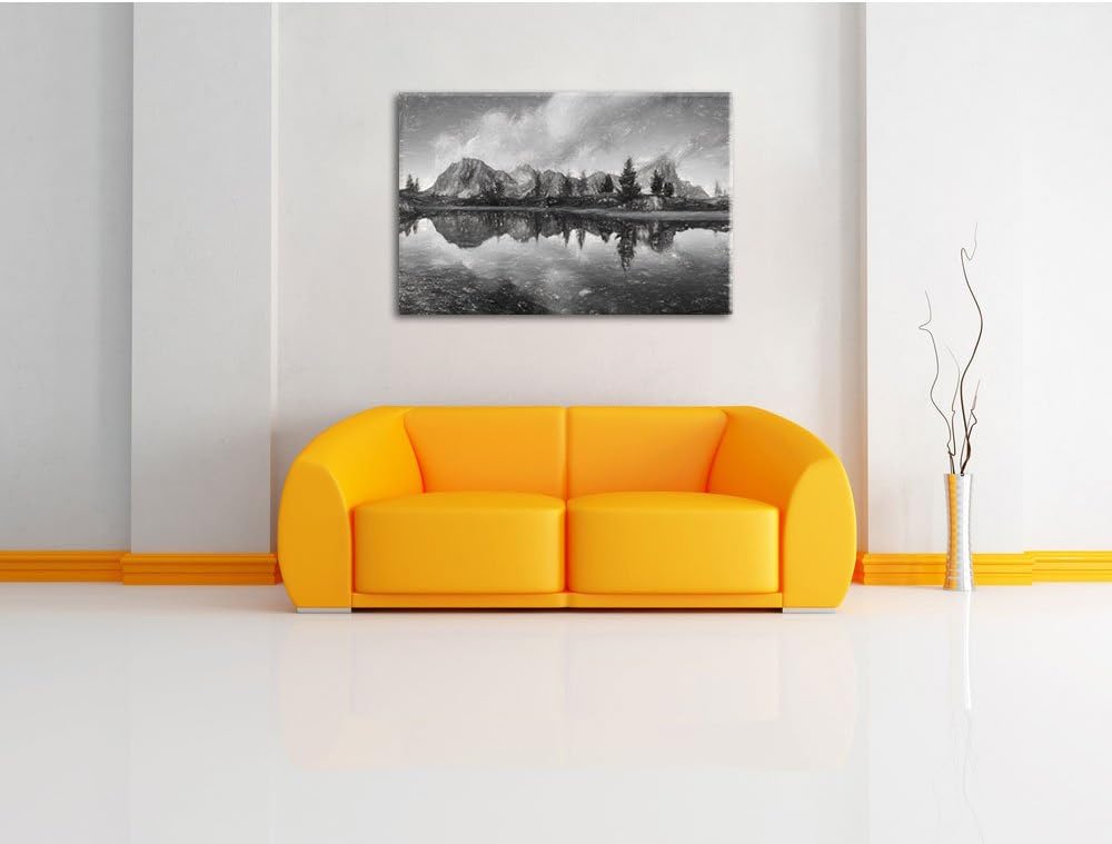 Pixxprint Dolomiten am See Limides / 100x70cm Leinwandbild bespannt auf Holzrahmen/Wandbild Kunstdru