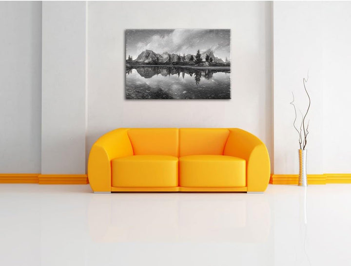 Pixxprint Dolomiten am See Limides / 100x70cm Leinwandbild bespannt auf Holzrahmen/Wandbild Kunstdru