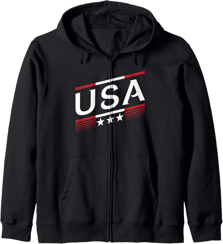 Trendy USA Red White Stripes Simple Logo Kapuzenjacke