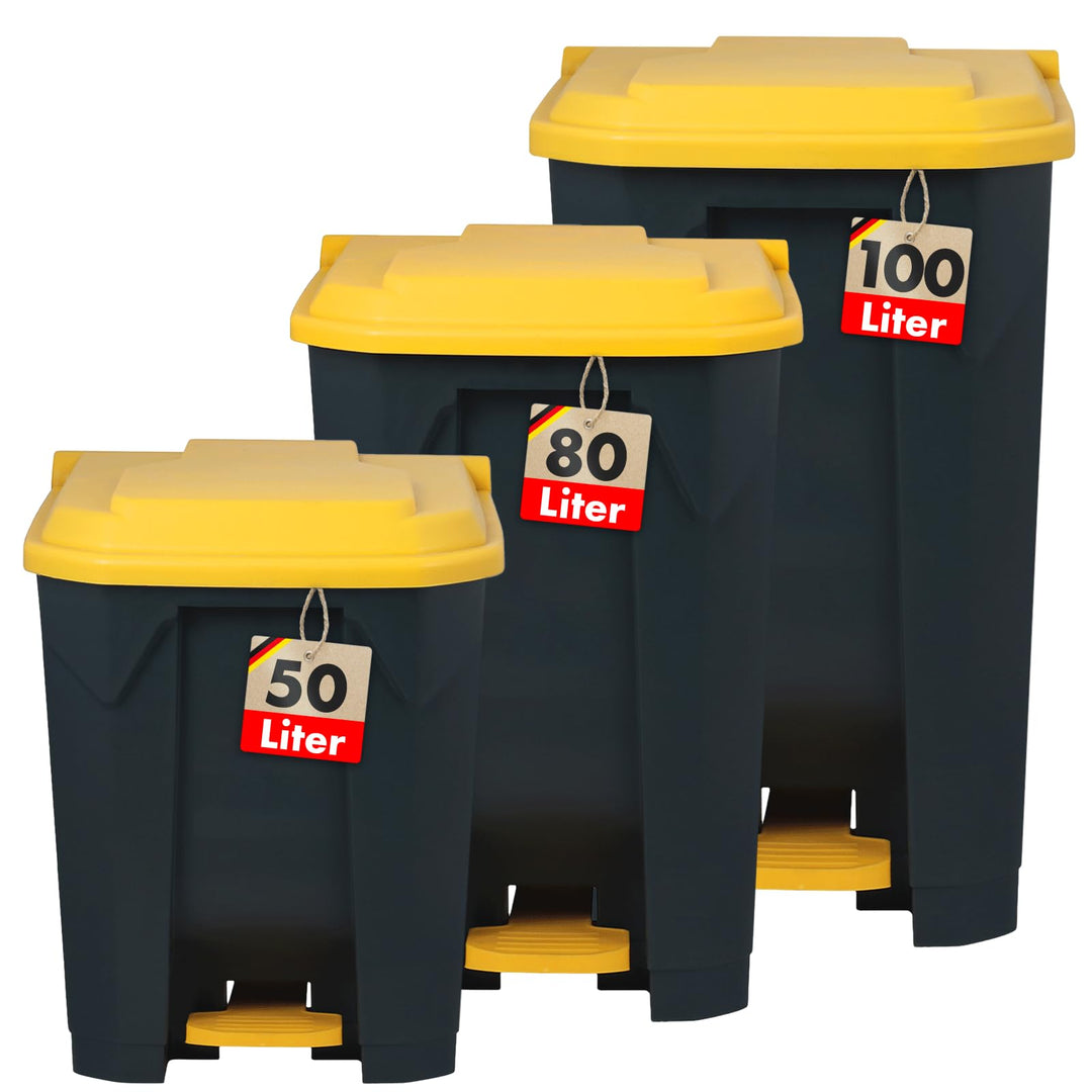 casa pura Mülltonne, Mülleimer 50 Liter, gelber Deckel, Abfalleimer für Küche und Büro, Mülltrennsys