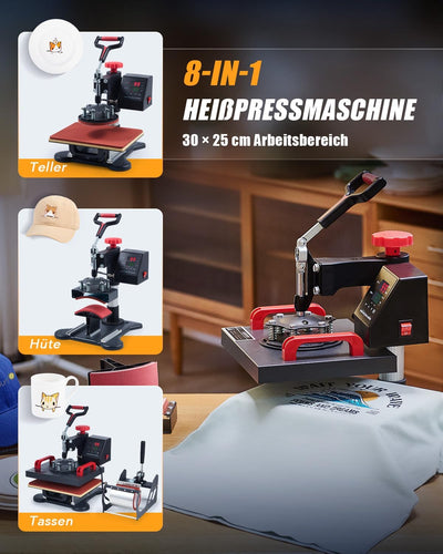 CREWORKS Hitzepresse Transferpresse Heat Press Heisspresse 360 Grad Schwenkbar DIY Mulitifunktional