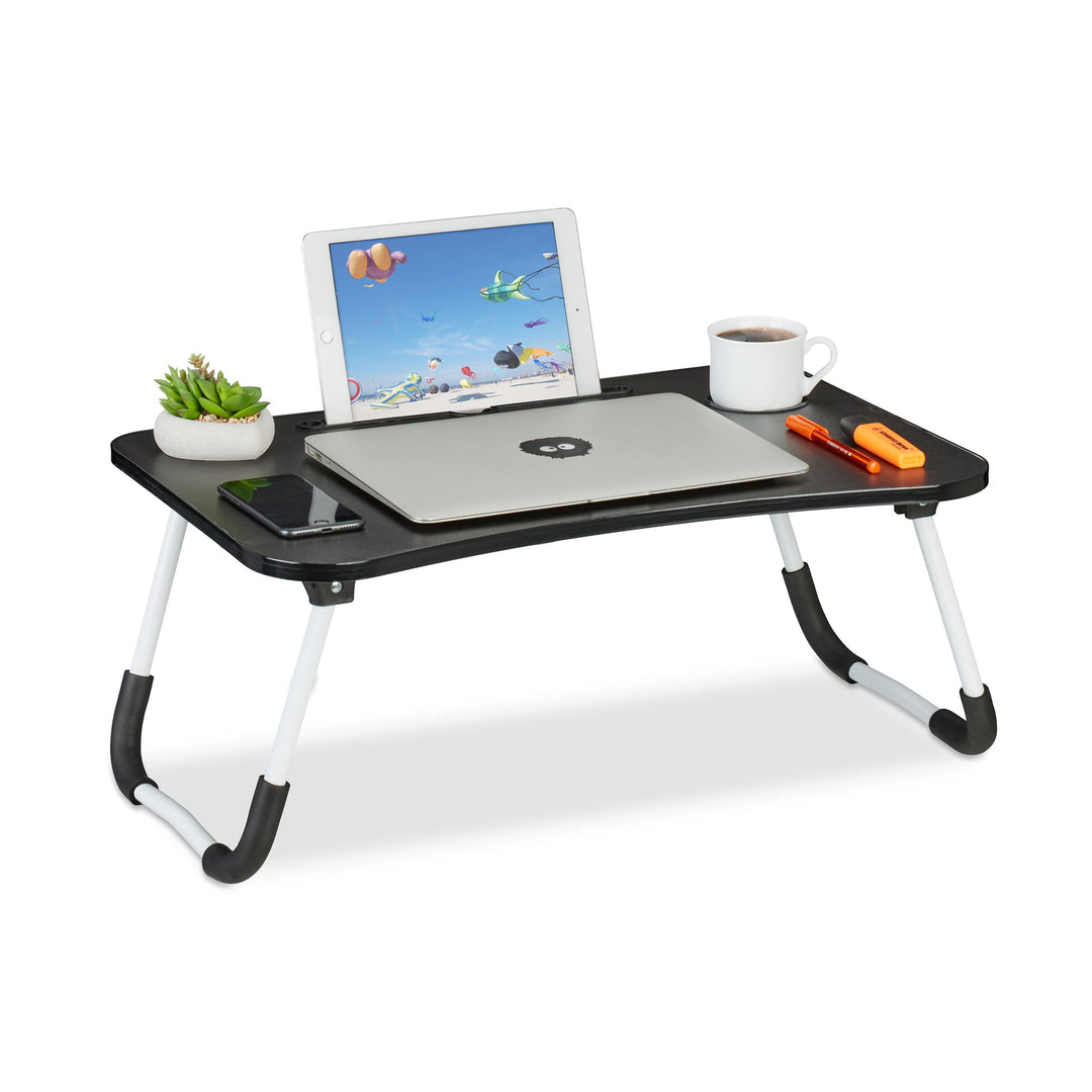 Relaxdays Laptoptisch für Couch, klappbar, Tablethalter, Getränkehalter, Betttisch, HxBxT 26 x 63 x