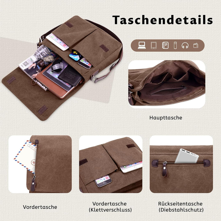 VARLIVOO Umhängetasche für Herren Schultertaschen 14" Zoll Laptoptaschen Messenger Bags Kuriertasche
