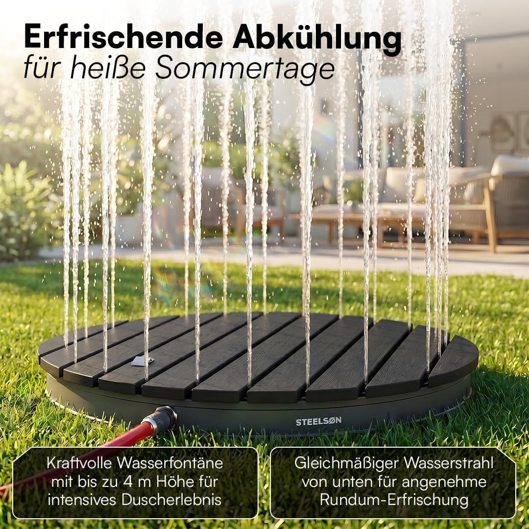 STEELSØN Samaya Bodendusche rund – Aussendusche Anthrazit/Grau – Fontänenhöhe bis zu 4m mit Fussrad