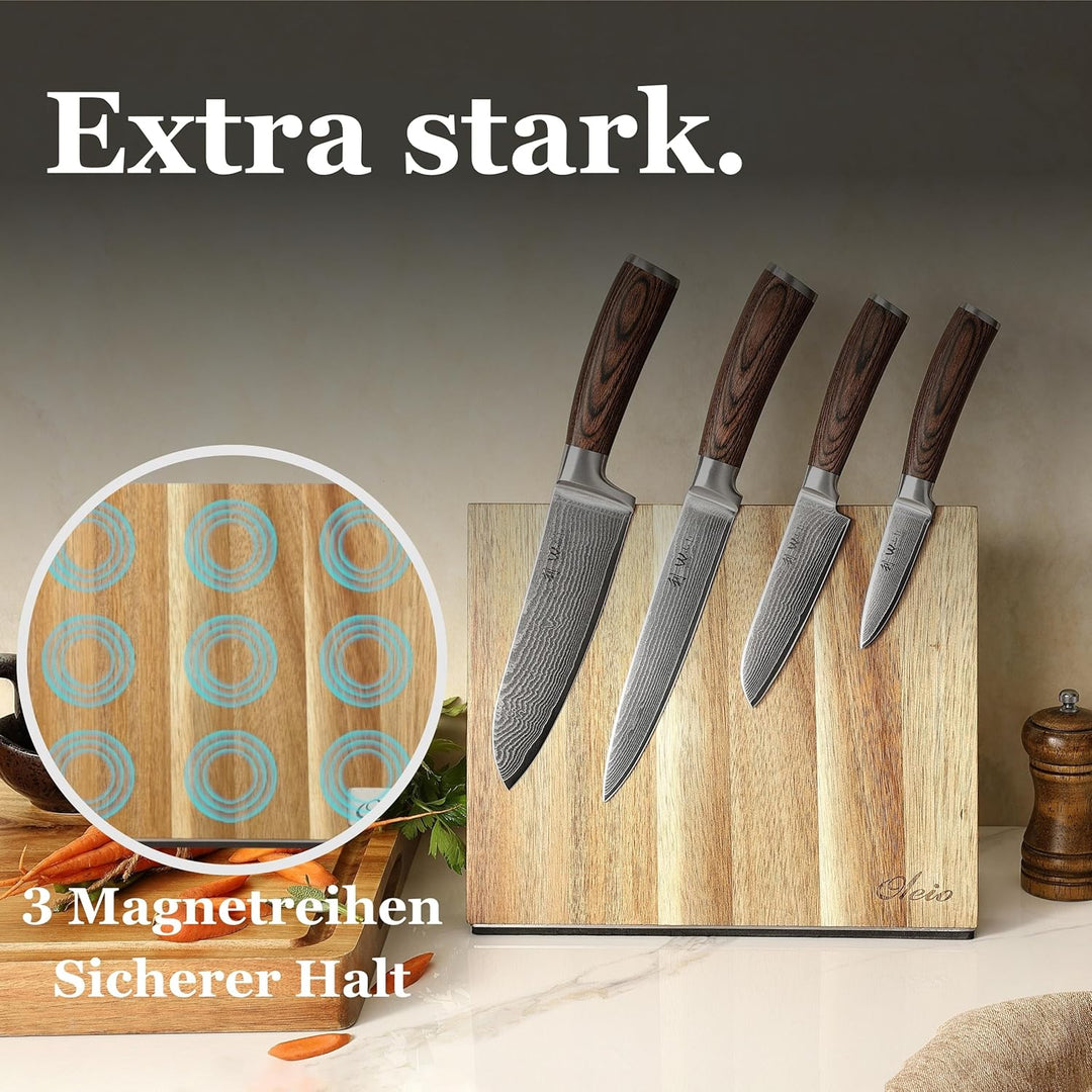 Wakoli 4er Damastmesser-Set mit Klingenlängen von 8,50cm bis 18cm extrem scharf aus 67 Lagen I Profi