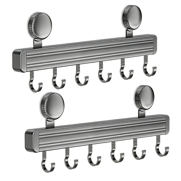2 Stück Hakenleiste Küche ohne Bohren, Saugnapf Küchenstange aus Aluminiumlegierung, 6 bewegliche Ha