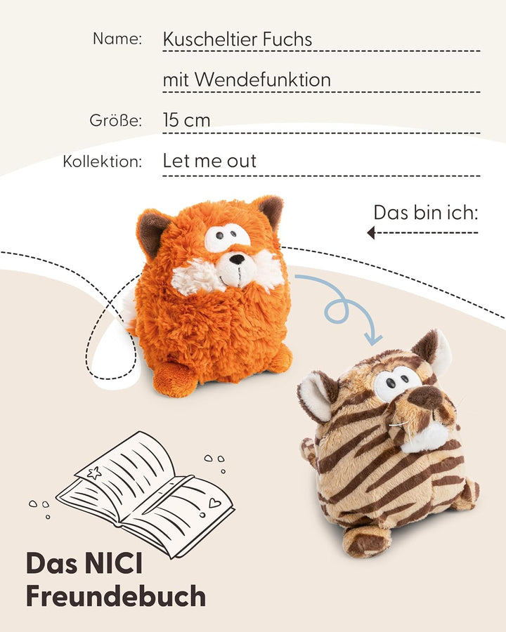 NICI Kuscheltier Fuchs mit Wendefunktion 15cm 2 in 1 - orange - Weiches NICI-Plüschtier – Ideal zum