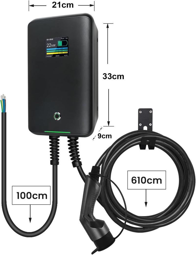 astoneves 22kW EV Ladestation Wallbox, 32A 3 Phase Elektroauto Ladestation mit 6,1m Typ 2 Ladekabel