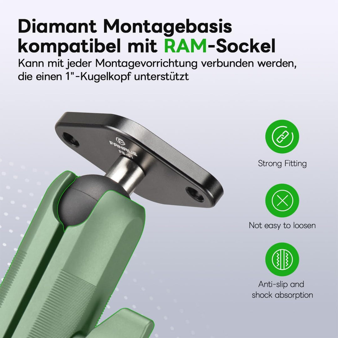 FANAUE Diamant Montagebasis Kompatibel mit RAM Mount B Grösse 1 Zoll Kugel Doppelsockelarm,Abstand d
