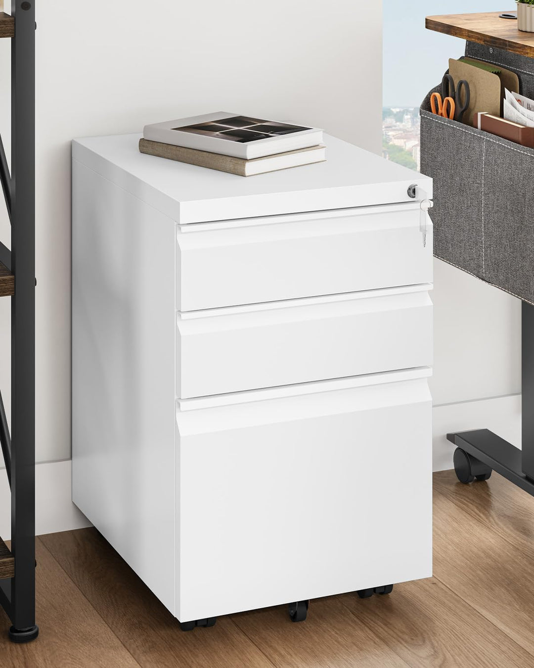 YITAHOME Mobiler Aktenschrank, Abschliessbar Rollcontainer mit 3 Schubladen für A4, Legal, Letter, M