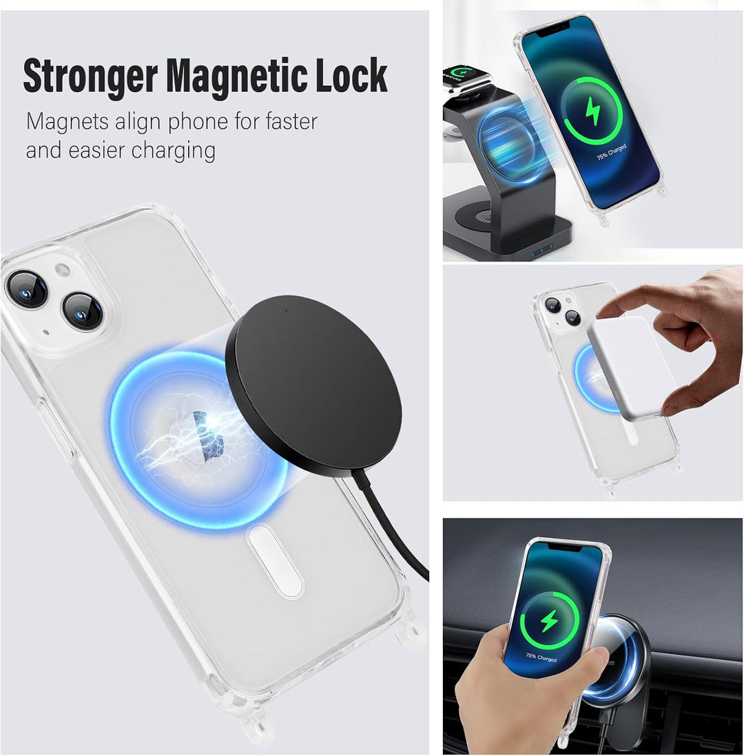 DiDaDi Handyhülle für iPhone 12 Mini Hülle mit Band &amp; Magnet - Transparente Handykette, Abnehmbar mi