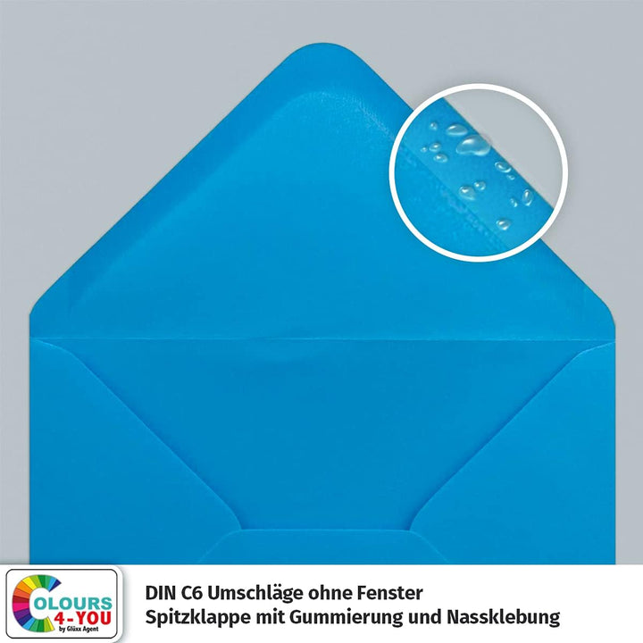 100 Klappkarten mit Umschlägen Set Azurblau - DIN A6 Blanko Doppelkarten 14,8 x 21 cm (160 g/m²) - D