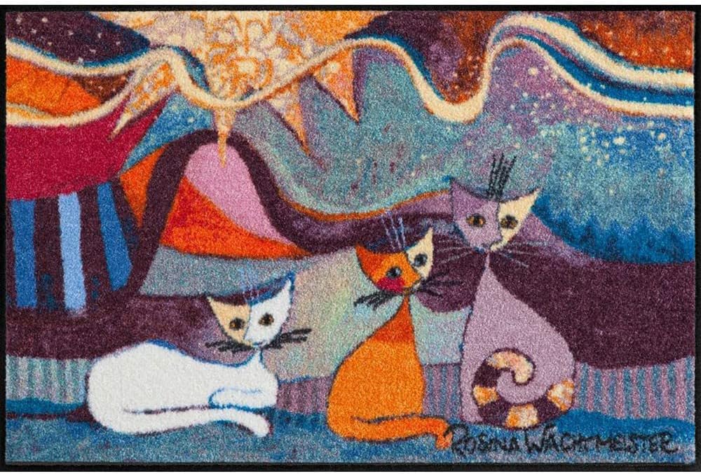Efia Rosina Wachtmeister Fussmatte Lifestyle Le Onde 50x75 cm Tür-Matte waschbar Katzen bunt Designe