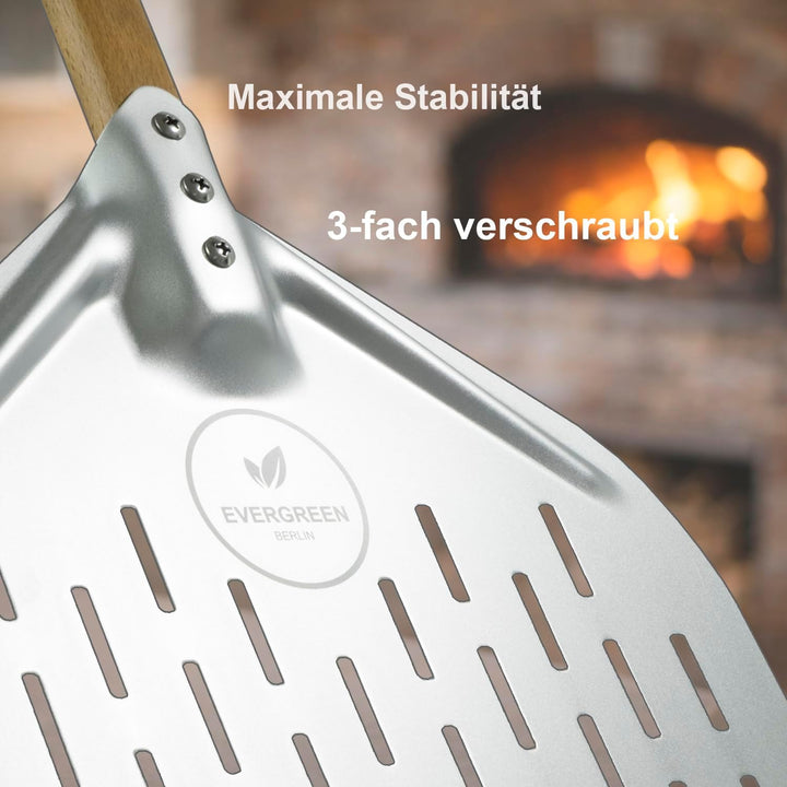 EVERGREEN BERLIN | DAS ORIGINAL - Pizzaschieber Perforiert - Pizzaschaufel gelocht aus Aluminium und