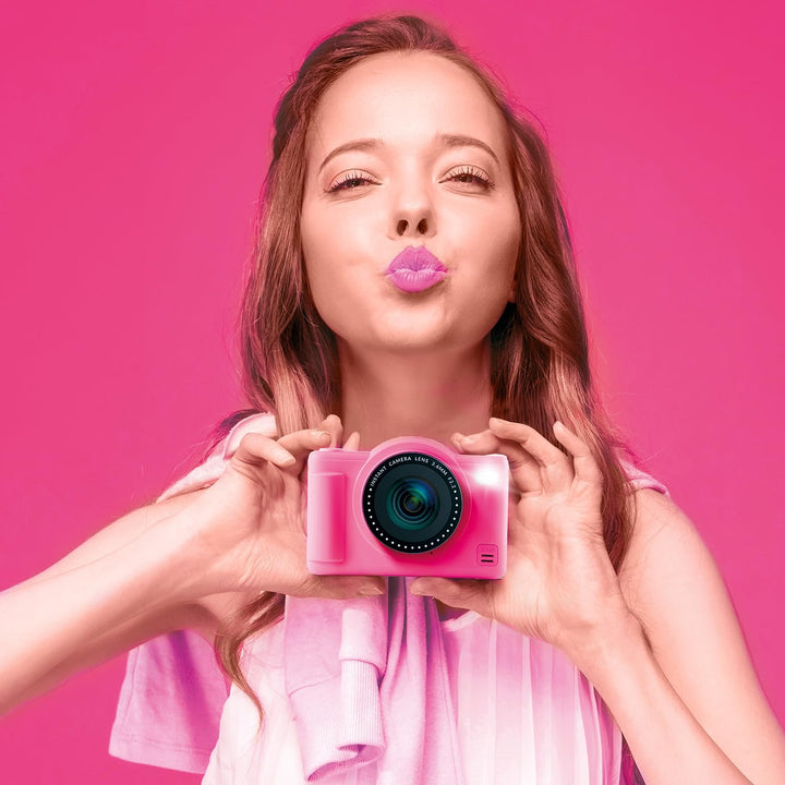 C Toys Digitalkamera für Kinder, Doppelobjektiv – kompakte Mini-Kamera in Rosa mit Selfiemodus für 8