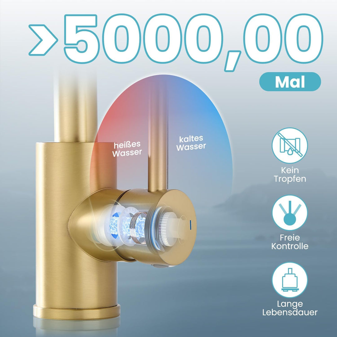 Wasserhahn Bad,Badarmatur/Küche Klein,360°drehbar,Einhebelmischer,Edelstahl Waschbeckenarmatur Gold